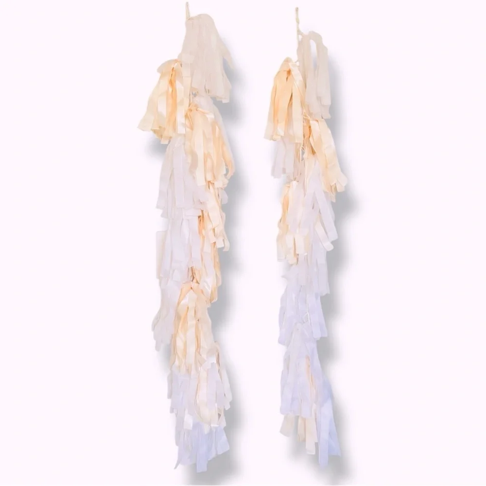 48” Cream & White Tassel Garland Streamers for Party Wedding Baby Shower 2 Pcs.